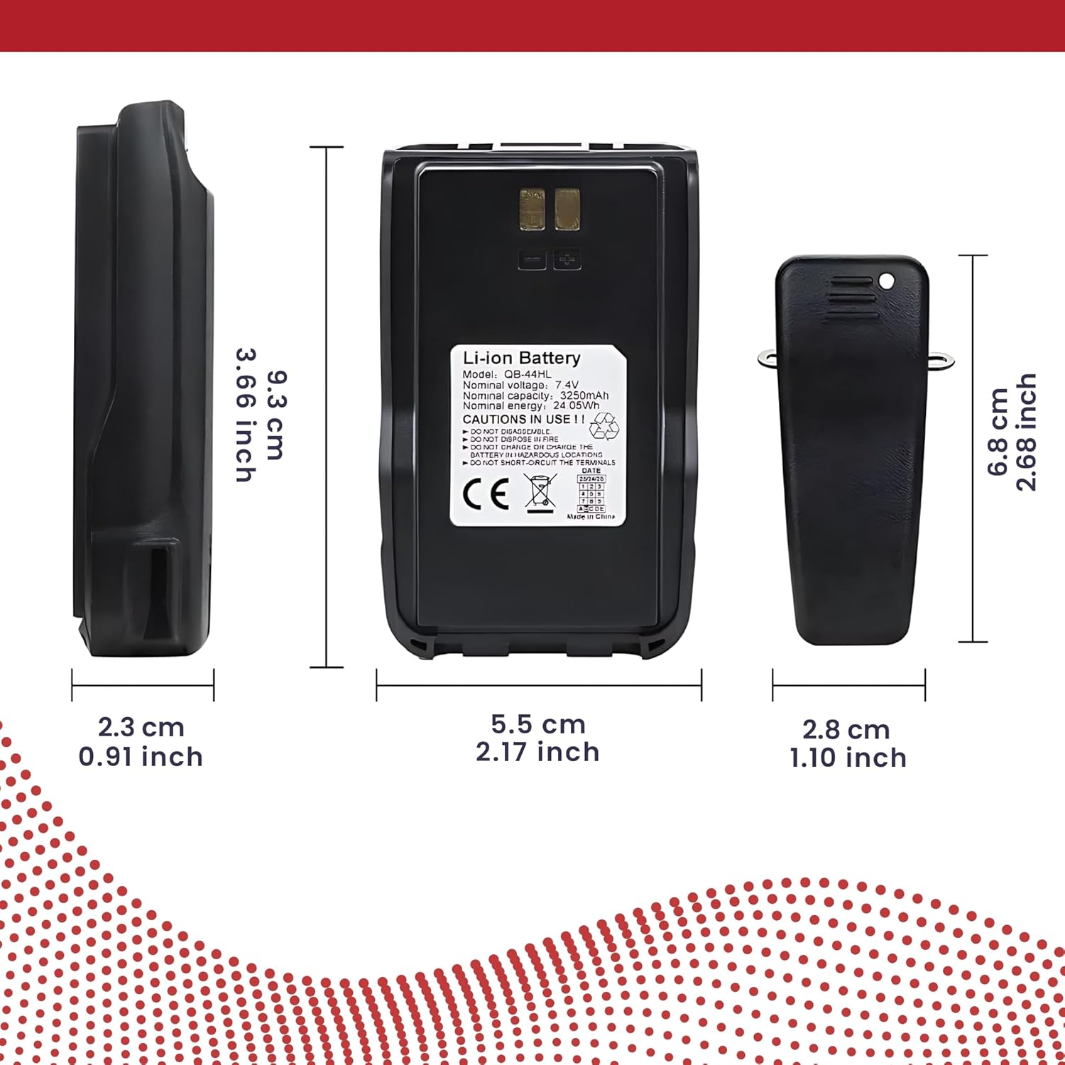Anytone QB-44HL 3100mAh Li-ion Battery with USB C Charging Port, Belt Clip Included