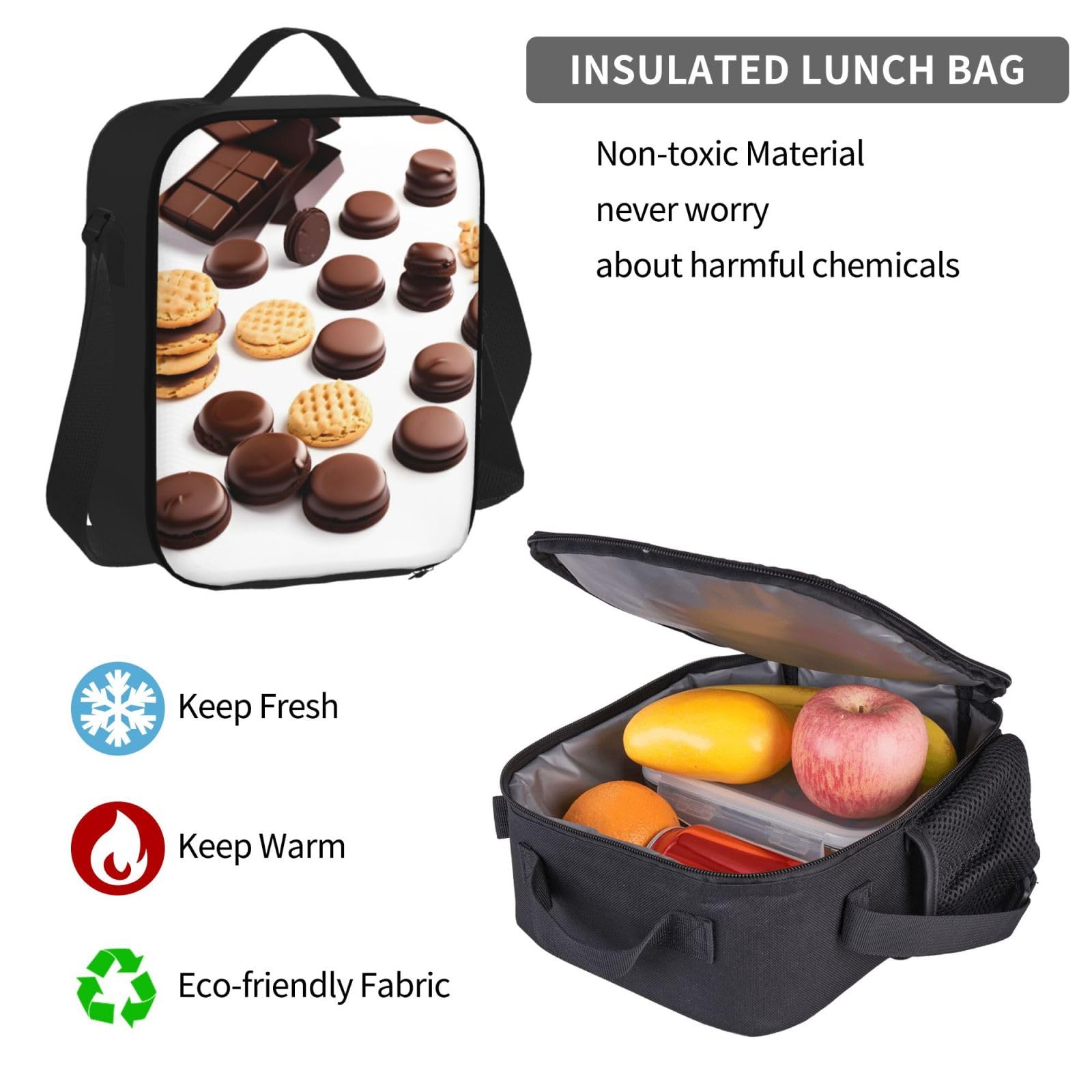 Biscotti Biscotti con gocce di cioccolato Stampa di frecce di corallo e verde acqua Zaino casual da 3 pezzi con scatola per il pranzo Zaino regolabile unisex, zaino per laptop da viaggio