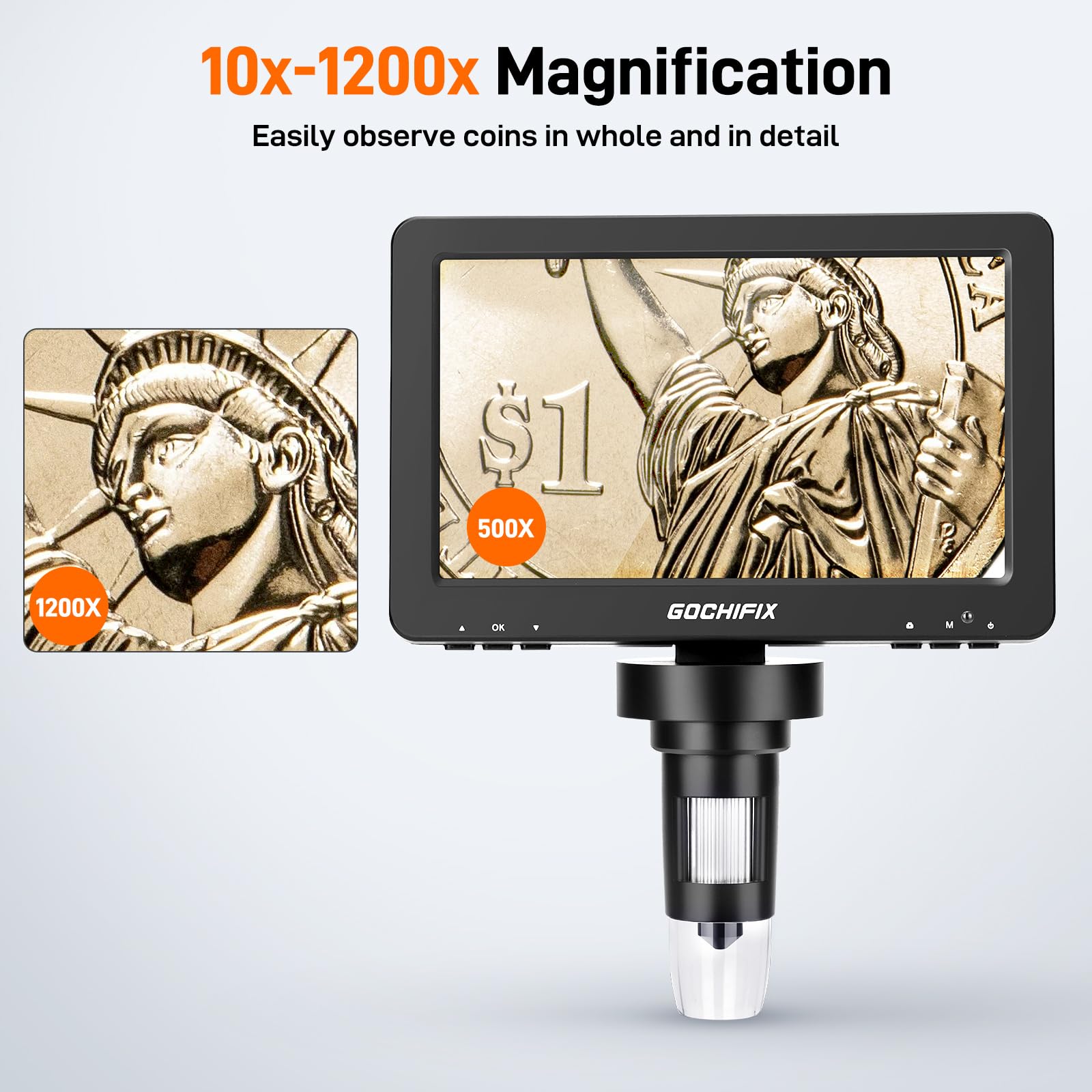 Mikroskop cyfrowy LCD 1200X, mikroskop USB 12 MP 1080P z 10 diodami LED, idealny dla kolekcjonerów monet i entuzjastów elektroniki, kompatybilny z Windows i Mac OS