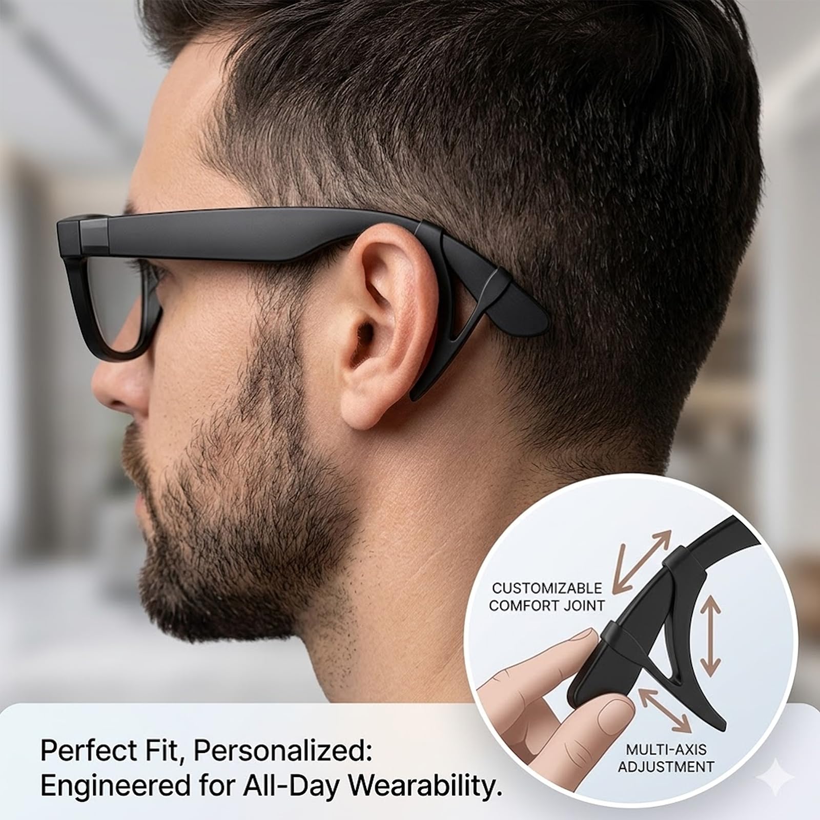 Agarre ajustable para gafas compatible con Oakley Meta HSTN/Vanguard, Ray-Ban Meta Gen 1/Gen 2/Wayfarer/Skyler/Headliner, retenedores de silicona antideslizantes, suaves y cómodos