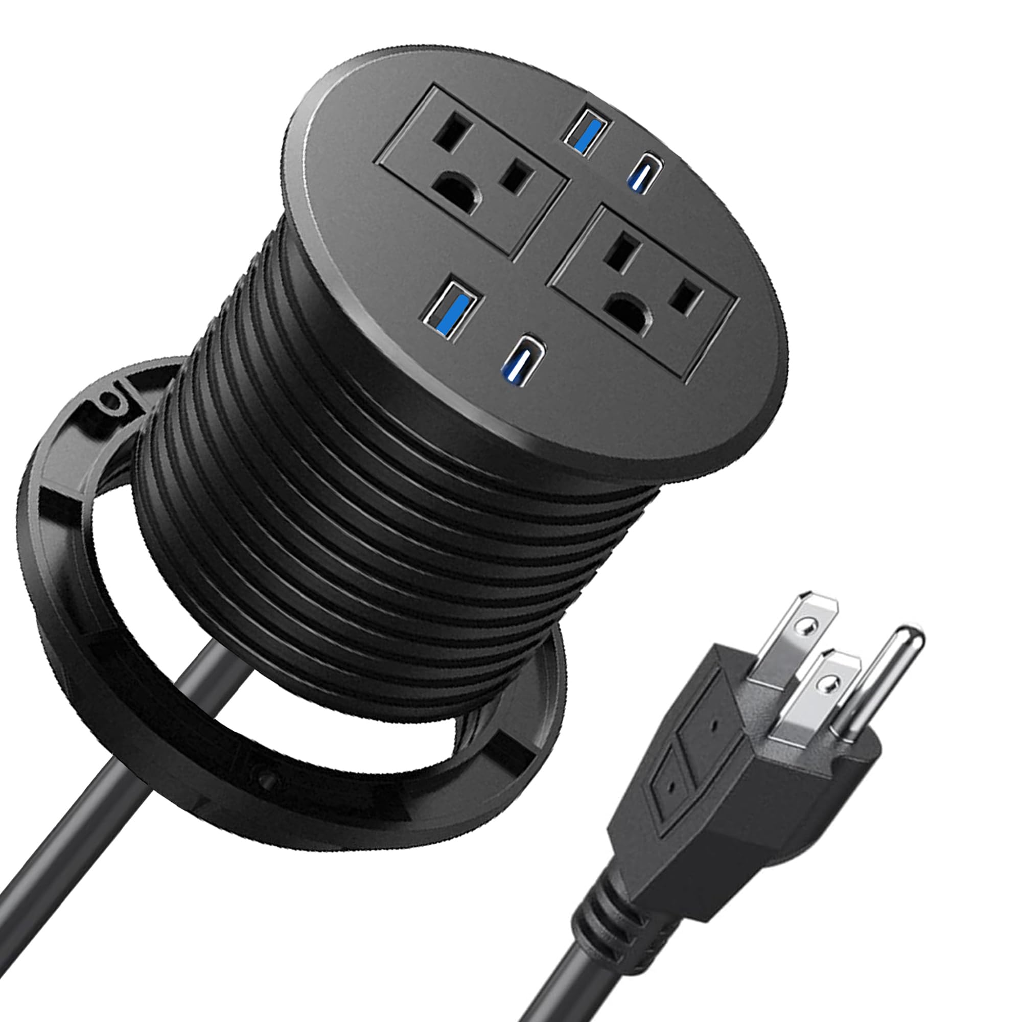 URANT Recessed Power Strip,Fast Desktop Charging Station,2 Outlets,4 USB Ports to Desktop,Plain Mounted Desktop Power Outlet,3 