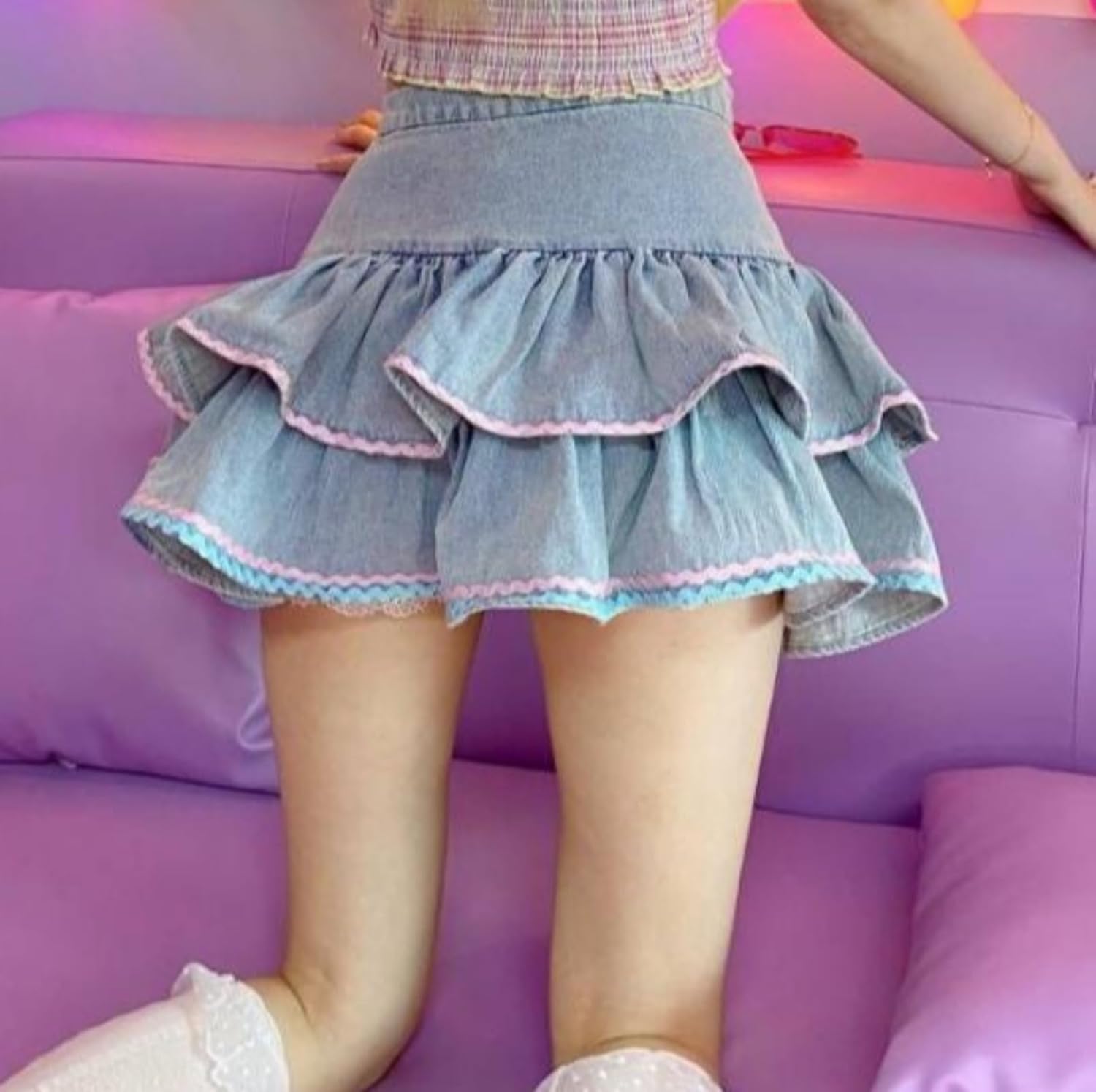 Pokn Cute Sweet Lolita Mini Skirt Bow Cake Skirt High Waist Kawaii Vintage Layered Lace Party A-line Mini Skirts