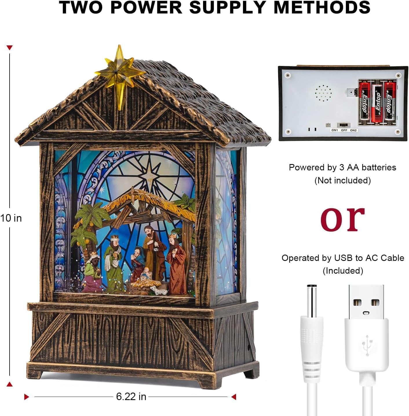 Nativity with Star Musical Lighted Water Creche with Swirling Glitter, Christmas Snow Globe Nativity Manger for Xmas with Music, Holiday Decorations Gifts for Family, Children or Friends - Image 4