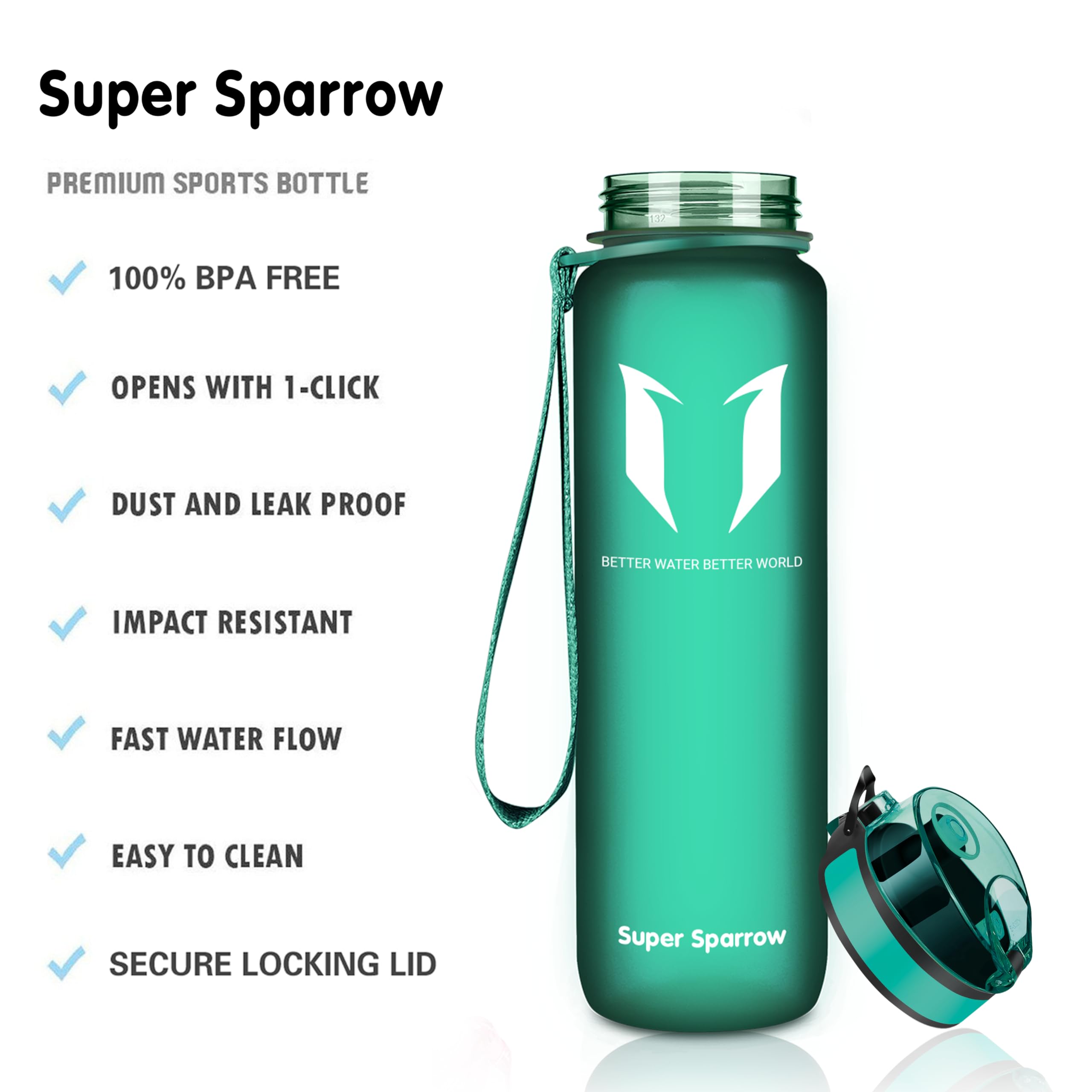 Super Sparrow Borraccia Sportiva & Bottiglia Bambini Senza Perdite - 350ml/500ml/750ml/1L/1.5L - Senza BPA