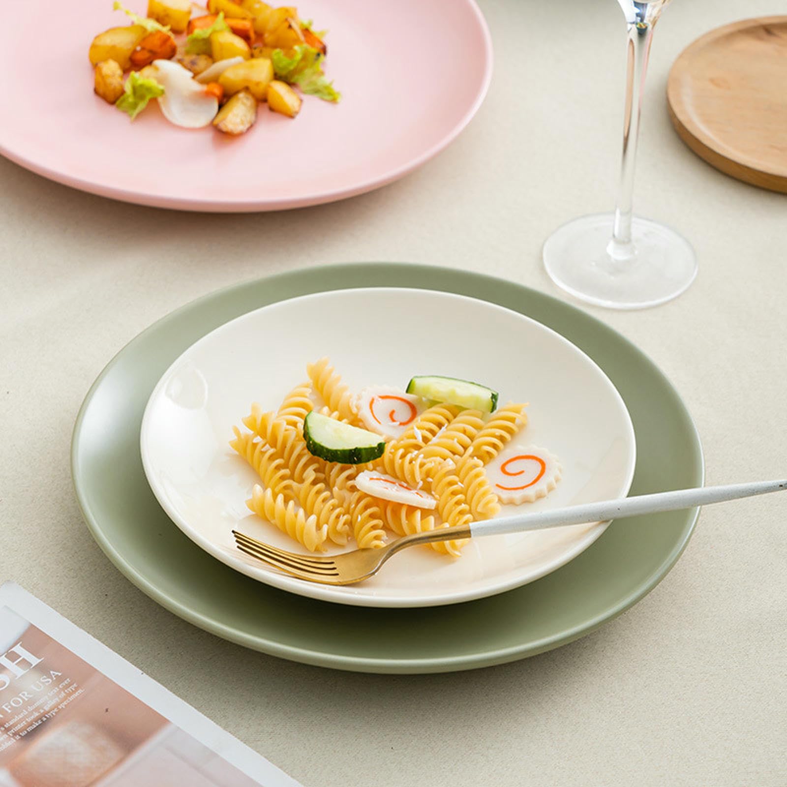 Western Home - Plato minimalista de cerámica para ensalada de carne y pasta - rosa - plato de 9 pulgadas de profundidad
