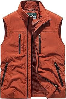 Men's Full Zip Sleeveless Quick Dry Jacket Casual Outdoor Vest Outerwear Multi Pockets Fishing Vests for Sport Golf
