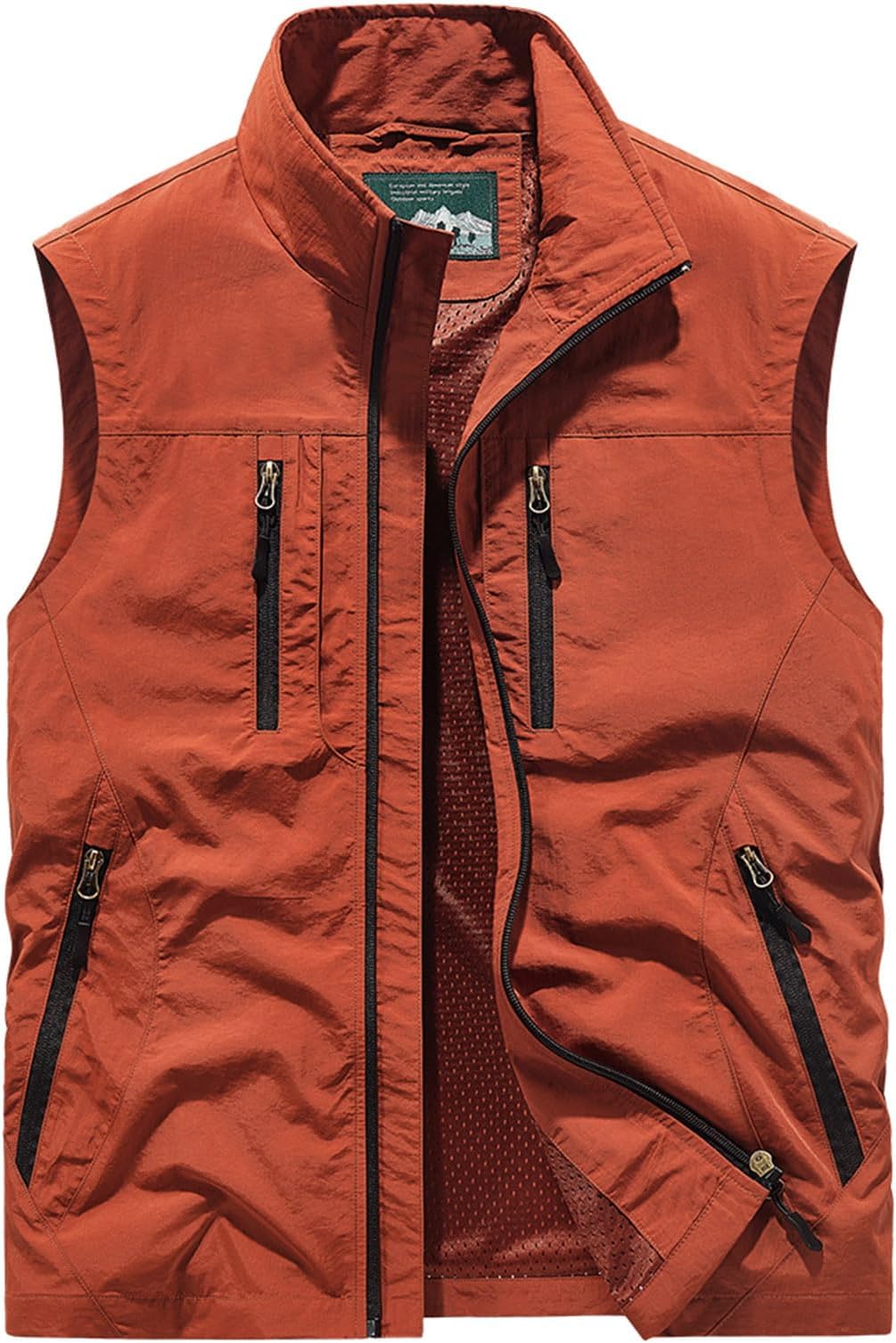 Men's Full Zip Sleeveless Quick Dry Jacket Casual Outdoor Vest Outerwear Multi Pockets Fishing Vests for Sport Golf