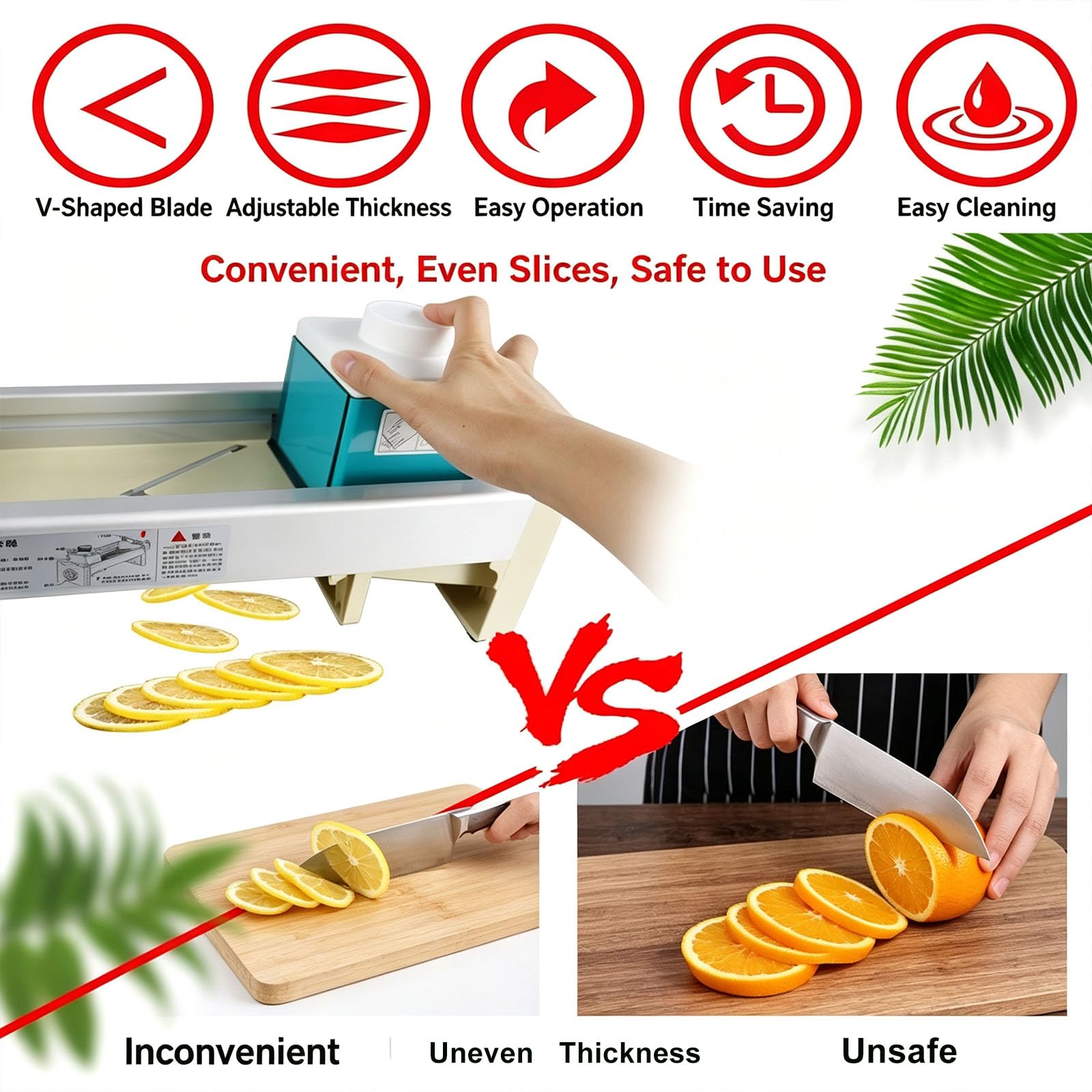 Cortadora De Frutas Manual, Máquina Cortadora De Alimentos Con 2 Juegos De Cuchillas, 15 Niveles De Grosor Ajustables, Funcionamiento Seguro Y Eficiente, Fácil De Limpiar, Para Limones, Cebollas,