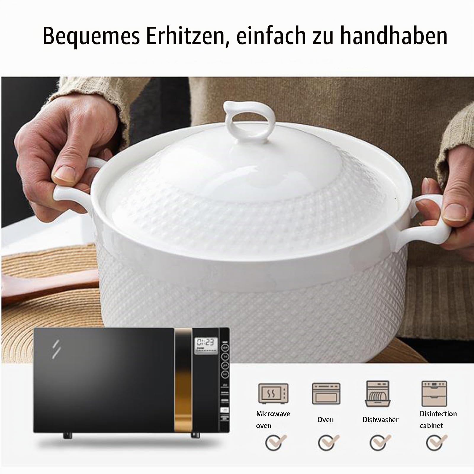 Vnook Suppenterrine aus Keramik, Suppenschüssel aus Porzellan mit Deckel | Für Restaurant, Küche, Zuhause – Weißer Suppentopf(3600ml)