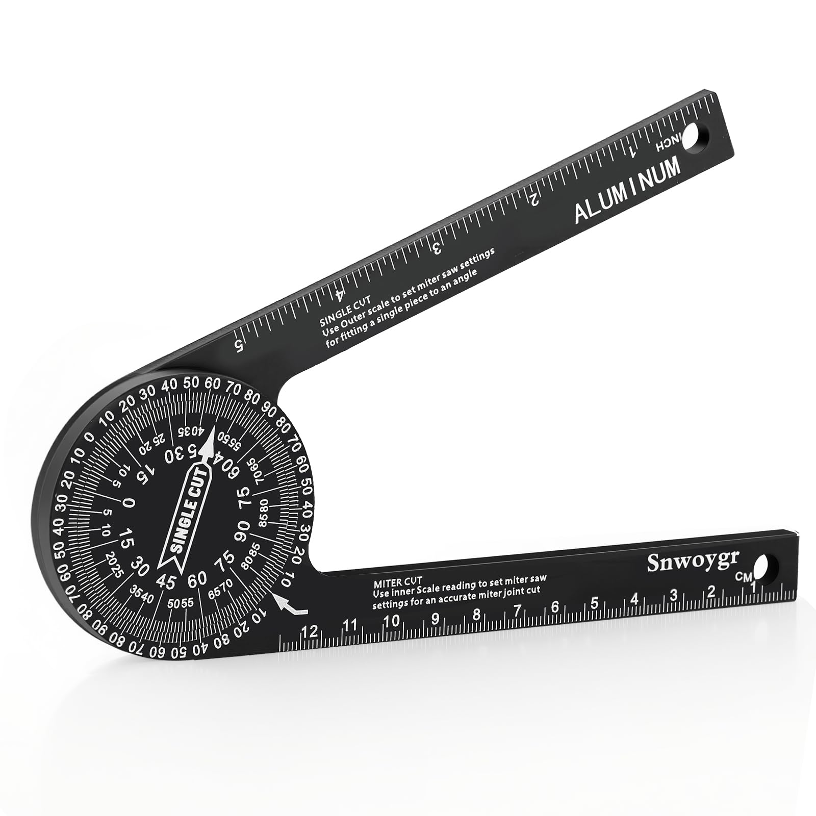 Photo 1 of Snwoygr 7 Inch Aluminum Miter Saw Protractor, Professional Angle Measuring Tool, Comes with Two Extra Straightedge Protractors for Woodworkers, Builders, Plumbers, Home DIY