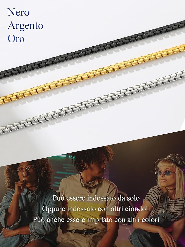 Collana Cubana PROSTEEL Uomo/Donna - Acciaio Inox, Larghezza 4-13mm, Lunghezza Regolabile - Foto 2