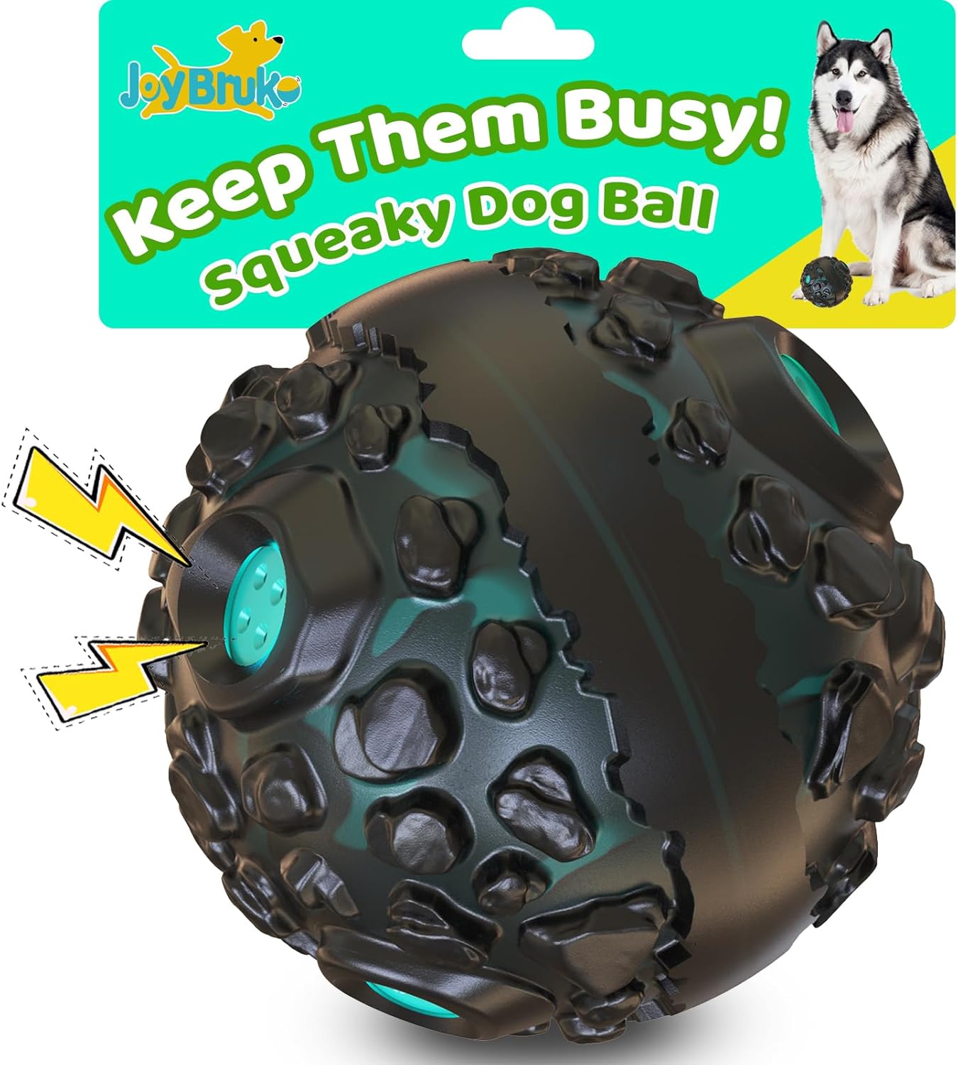 Dog Ball for Aggressive Chewers - Interactive Dog Toy Giggle Balls Fun Squeaky Sound to Keep Them Busy, Durable for Small Medium Large Breeds, Rubber Chew Toy As Seen on TV, Black & Lake Blue
