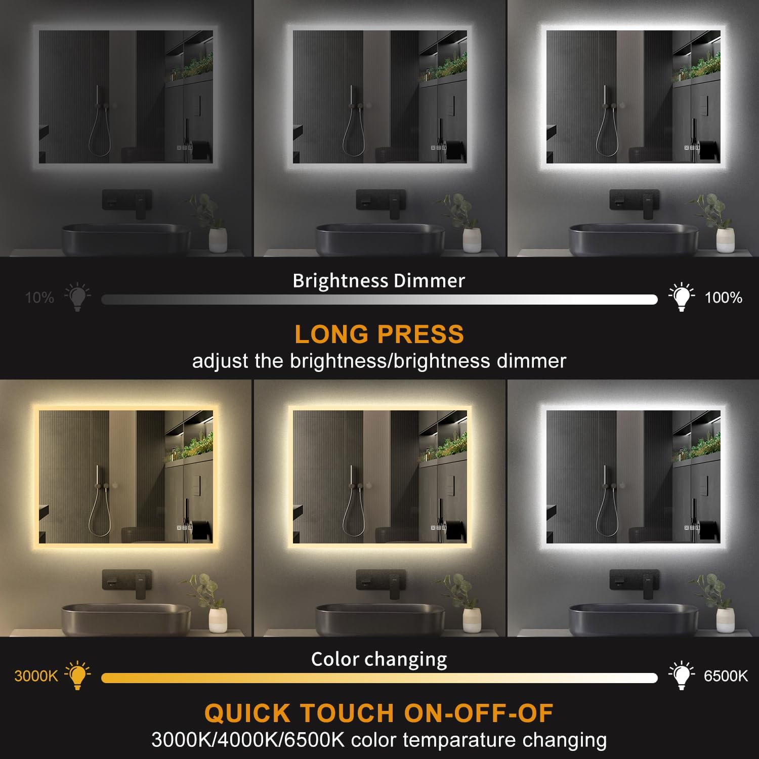 S'bagno 36x28 Bathroom Mirror with Lights, Wall-Mounted Vanity LED Bathroom Mirror, Horizontally/Vertically Hangings Mirror with Bluetooth Speaker, Acrylic Frame, Dimming, Color Changing, Anti-Fog