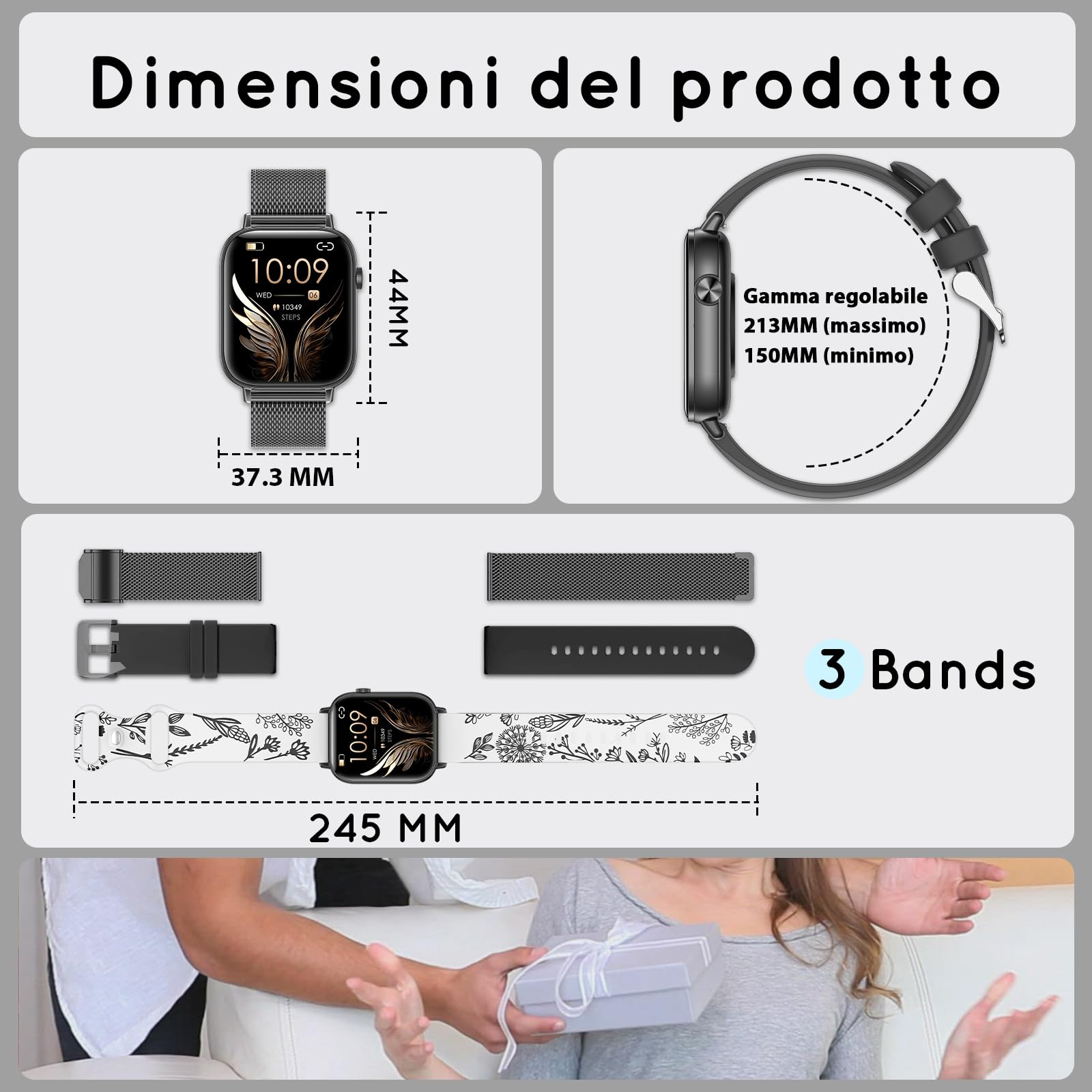 Smartwatch Uomo, 1.83" HD Fitness Orologio Smartwatch con Contapassi/Chiamate Bluetoothr/Cardiofrequenzimetro/Pressione/SpO₂/Sonno, 120+ Modalità Sportive Whatsapp per Android&iOS, Nero/Regalo
