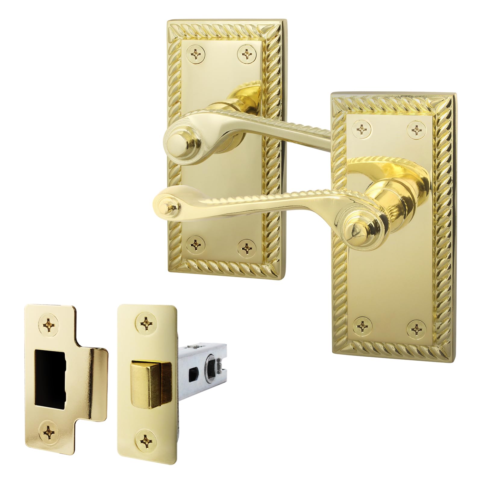 EAI Polished Brass Door Handles with Latch 64mm - Rope Scroll
