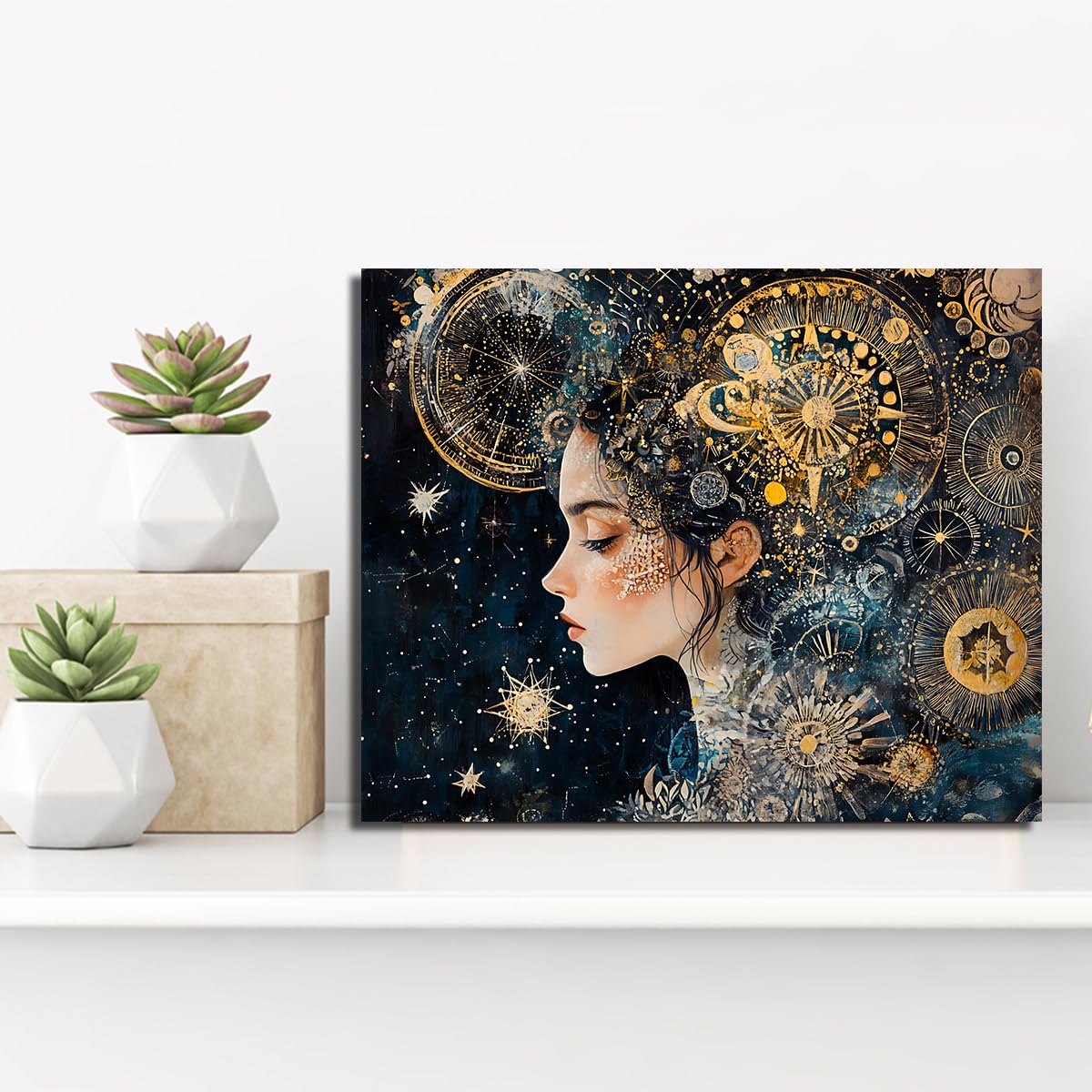 Via Vela Toile de rêve Art mural Murale galaxie Œuvres d’art vintage Affiches abstraites Bohèmes encadrées d’étoiles Peinture pour la déco du salon et de la chambre 45x60cm
