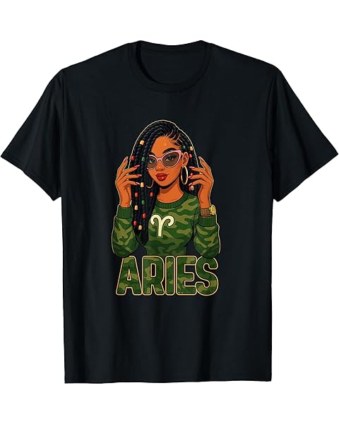 Aries Queen Aries Zodiac Sign Loc'd Afro Girl T-Shirt