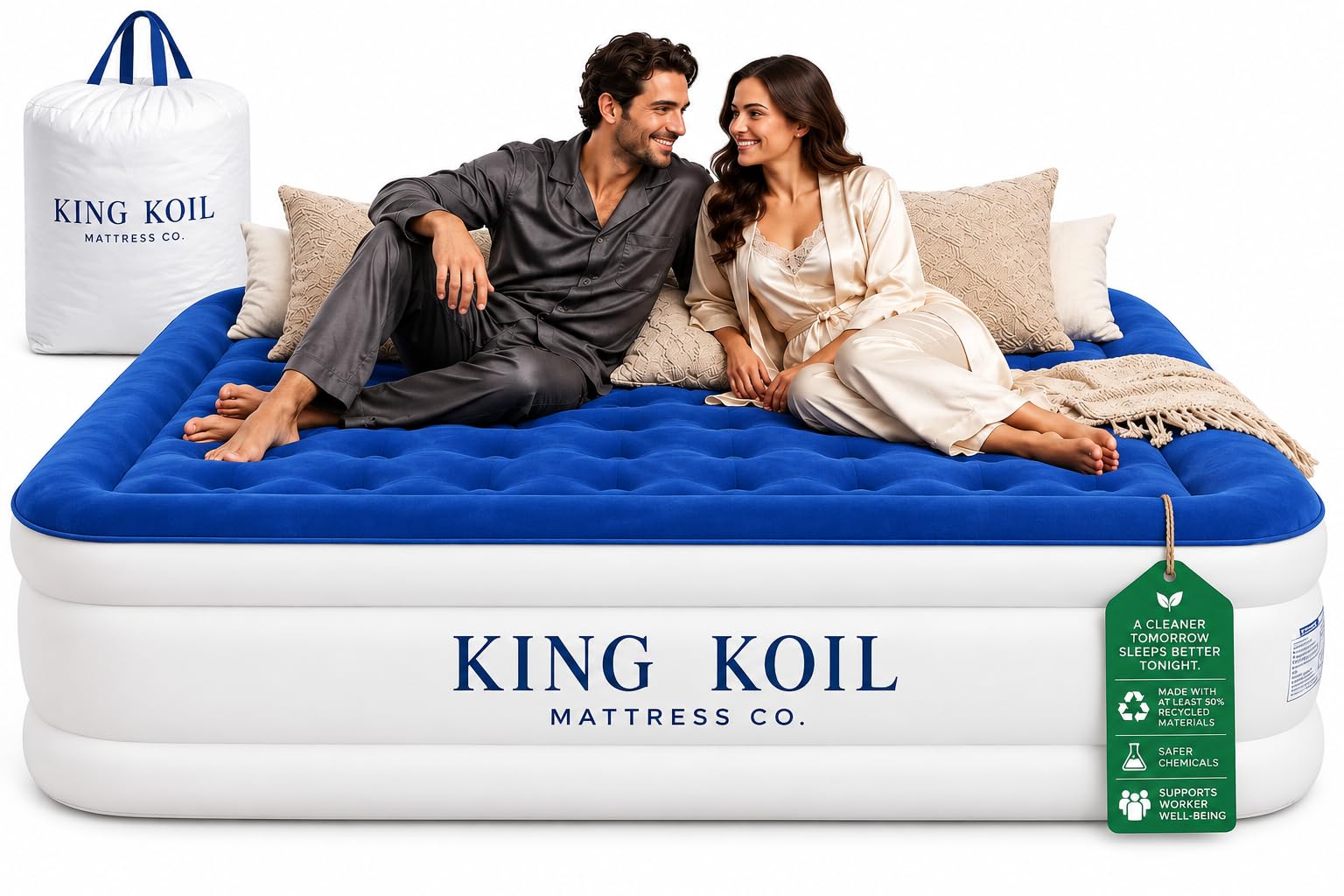 King Koil Air Mattress Full with Built-in Pump, Raised Inflatable Bed