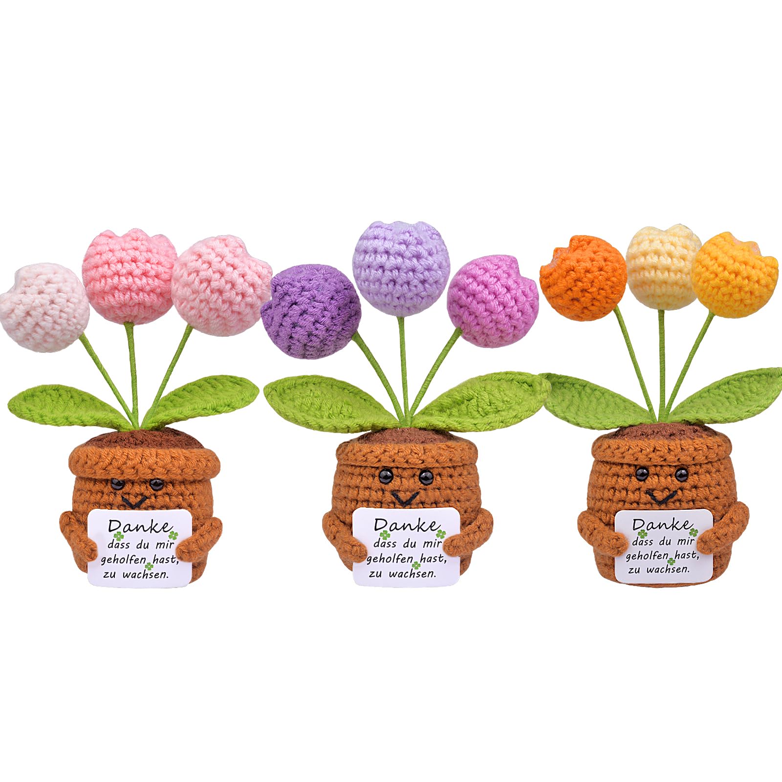 Mwmoeen Pocket Hug Positive Blume, Funny Knitted Pocket Tulpen, Positive Kreative Strickwolle Mini Puppe Blume Positives Geschenk EIN Geburtstagsgeschenk, Zuhause, Büro, Dekoration.(3 Stück