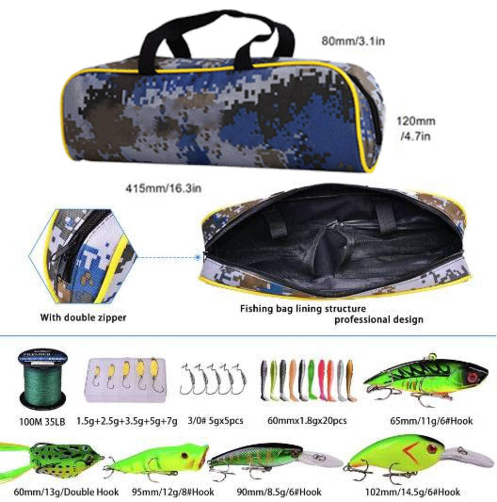 KBREE Carbon aas hengelset, rechte handgreep lange steel aas giethengel, haspel hengel tas combinatie aas haak vislijn voor vier seizoenen vissen in zoetwater ondiepe zeeën (Pack van 40
