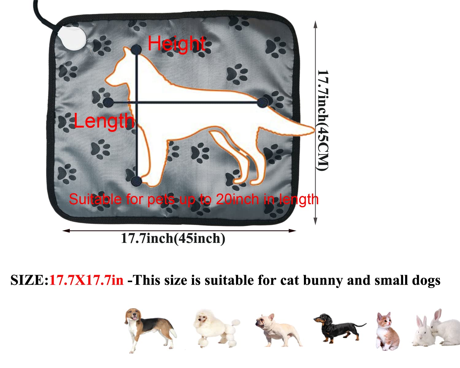 Haustier-Heizkissen für kleine Hunde Katze Heizkissen Beheiztes Katzenbett Elektrisches Hundeheizkissen Timer Einstellbare Heizmatte, kausicheres Kabel, einfache Reinigung
