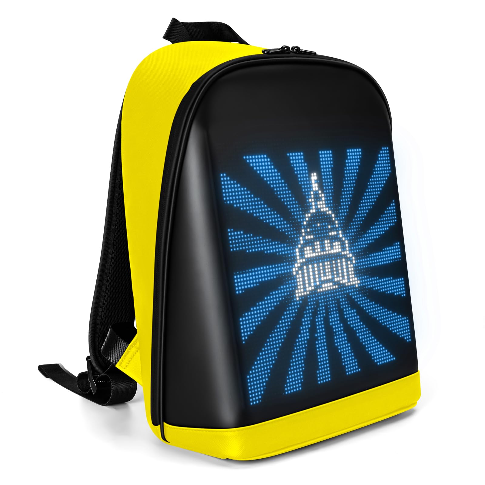 Gelrova LED Zaino con controllo tramite app, display LED dinamico, zaino per laptop, leggero e resistente, spazio multifunzionale per uomini e donne (Giallo)