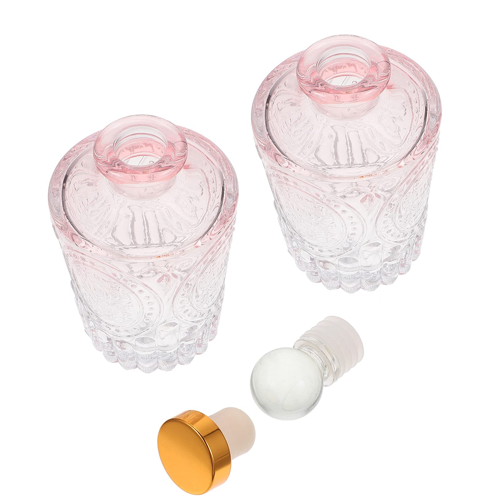 EXCEART 2pcs Vintage Embossed Clear Glass Diffuser Bottles Fragrance Accessories Use for DIY Replacement Diffuser Sets (Pink)