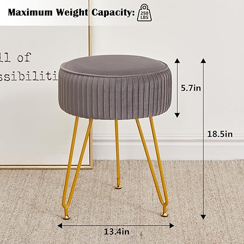 Miniatura 20 de Taburete de tocador de terciopelo, taburete otomano moderno con patas doradas ajustables, silla de maquillaje para tocador, taburete de maquillaje