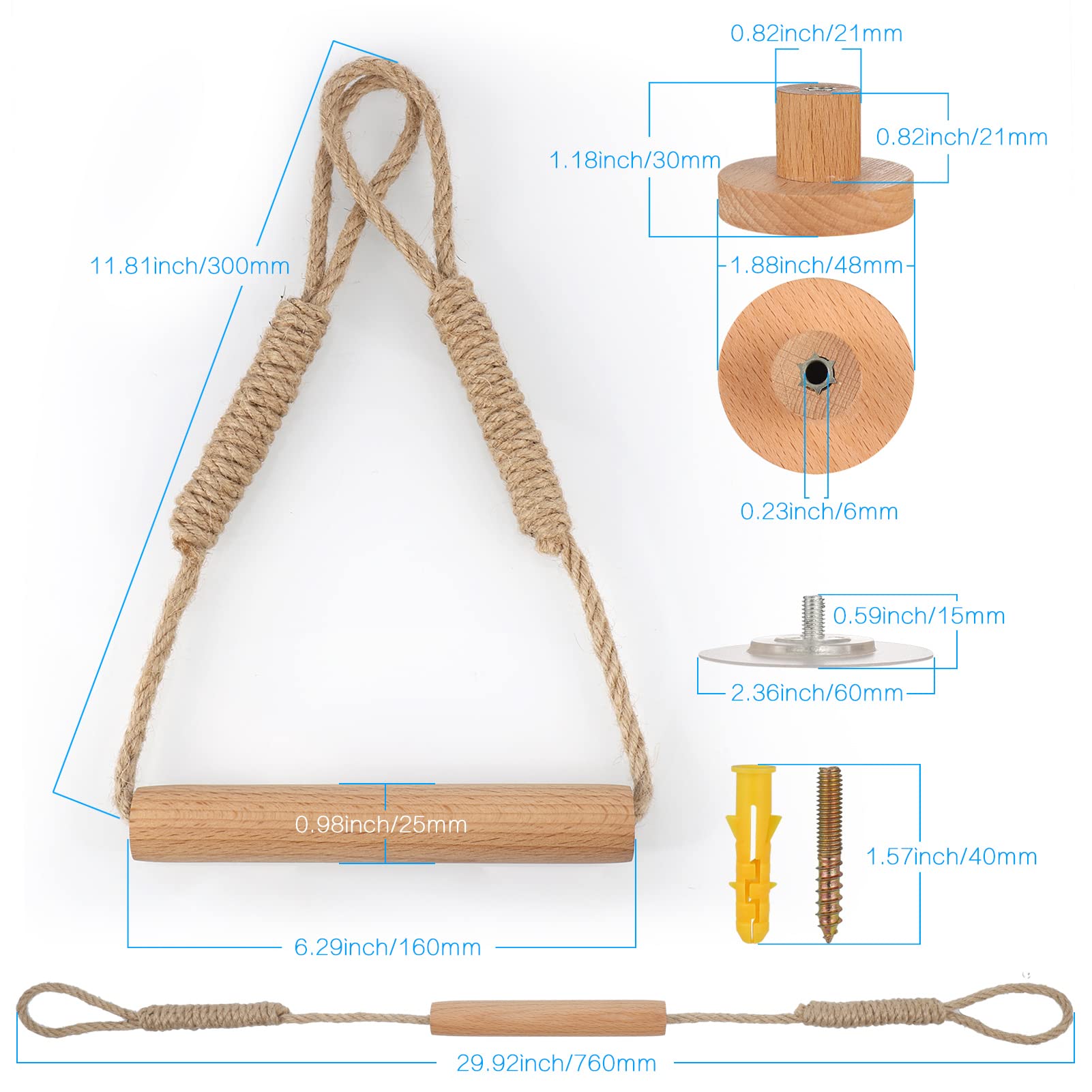 HAKZEON Selbstklebender Toilettenpapierhalter Aus Holz & Hanfseil – Vintage Design Für Bad & Küche | 2 Stück