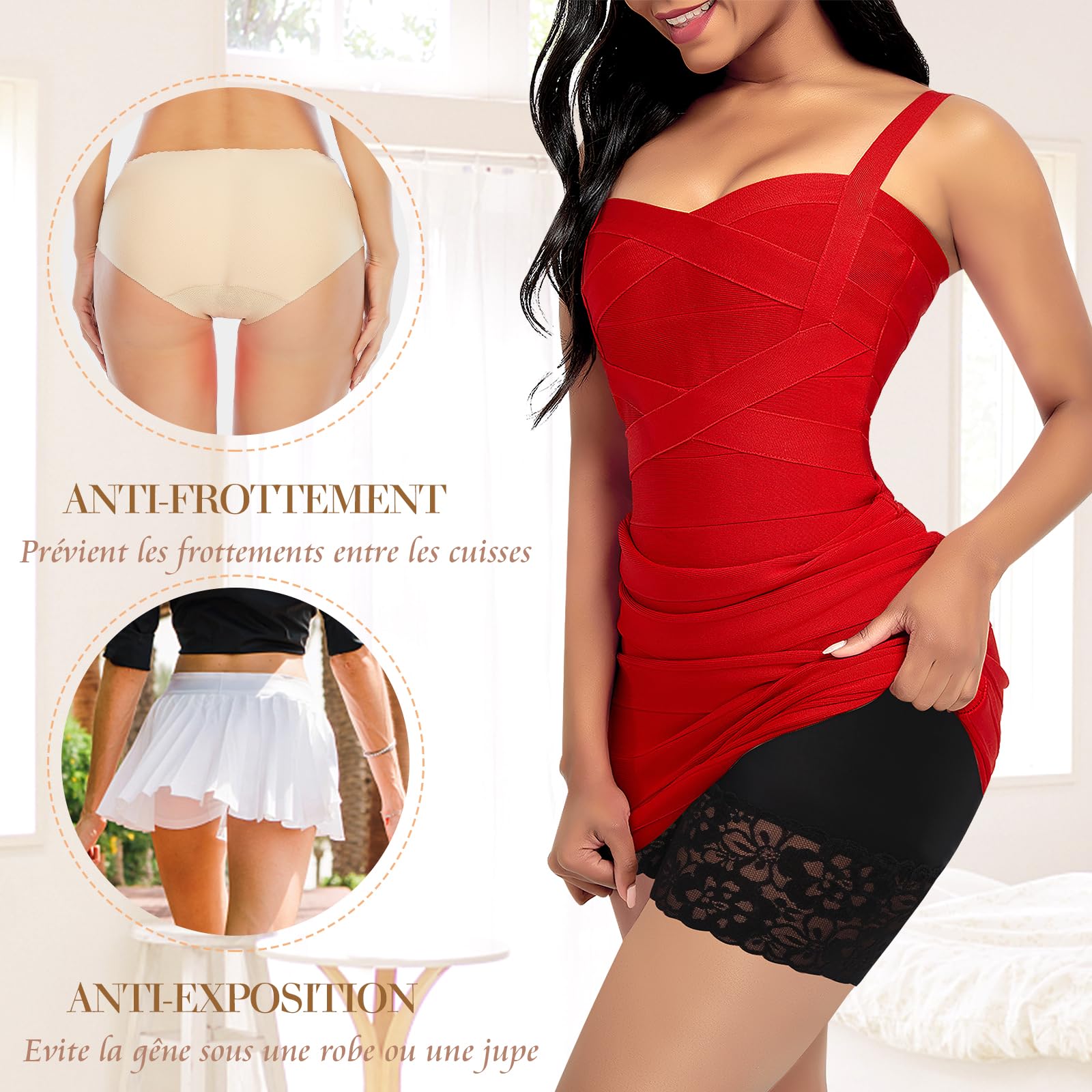 Short Anti Frottement Cuisse Femme Dentelle sous Robe Legging #1 Noir 295-2XL Checking 339