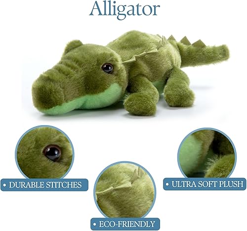 Miniatura 6 de The Petting Zoo Peluche de cocodrilo, regalos para niños, animales de vida silvestre Scoopz, juguete de peluche de cocodrilo verde, 8 pulgadas