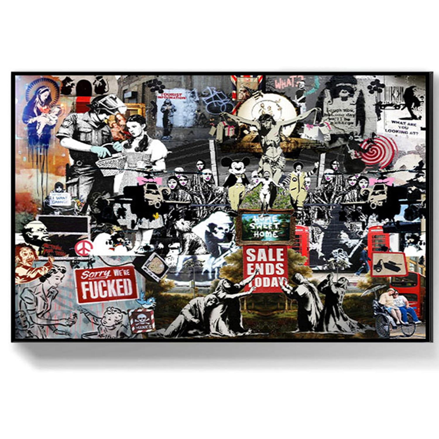 DQTUYIOP Banksy Canvas Wall Art for Living Room Collage Collection Frameless 60x80cm Banksy Graffiti Art Abstract Canvas Painting Modern Urban Posters and Prints for Bedroom Office Home Decoration