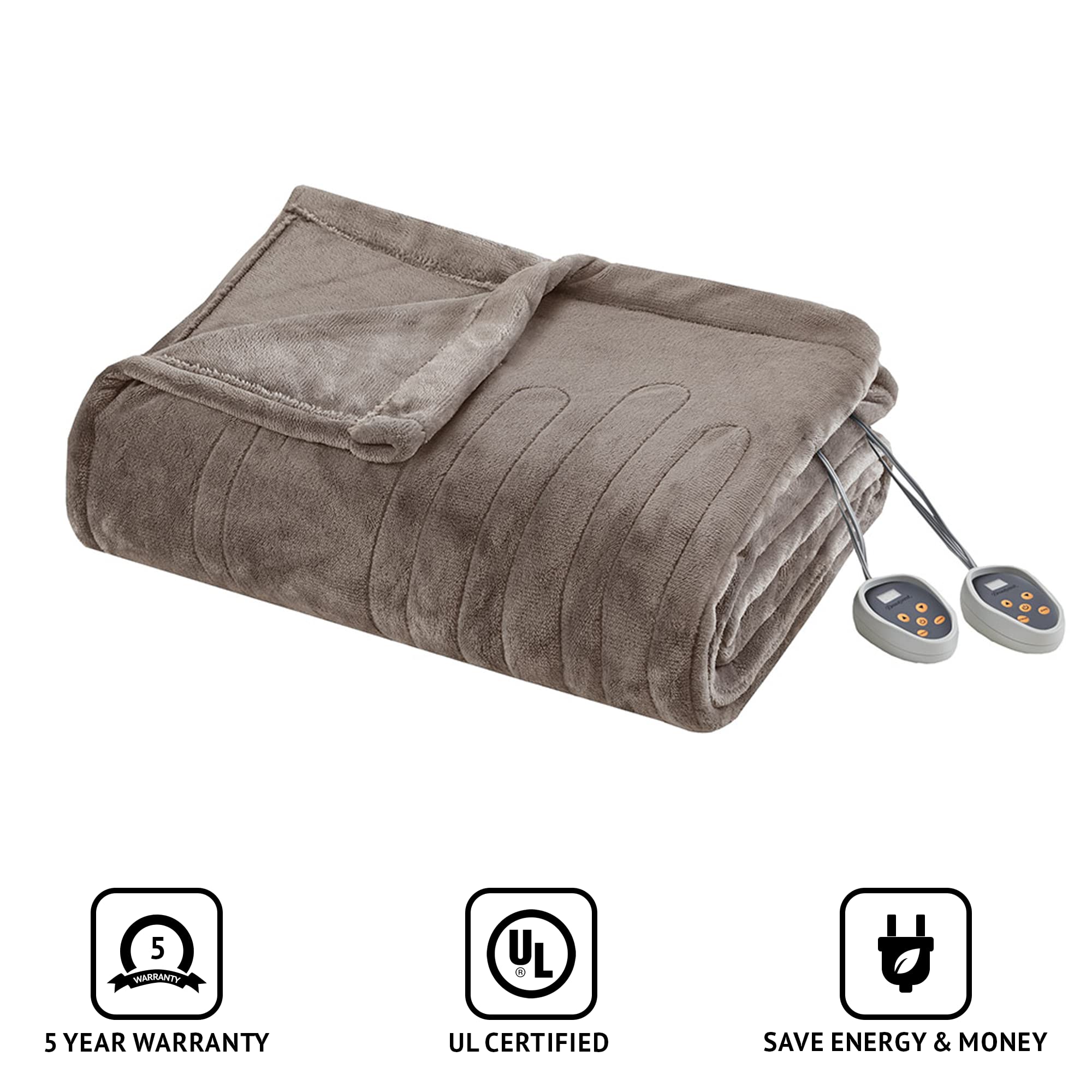 Beautyrest Plush Electric Blanket for Cold Weather, Fast Heating, Auto Shut Off, Virtually Zero EMF, Multi Heat Setting, UL Certified, Machine Washable, Mink King (90 inx100 in)