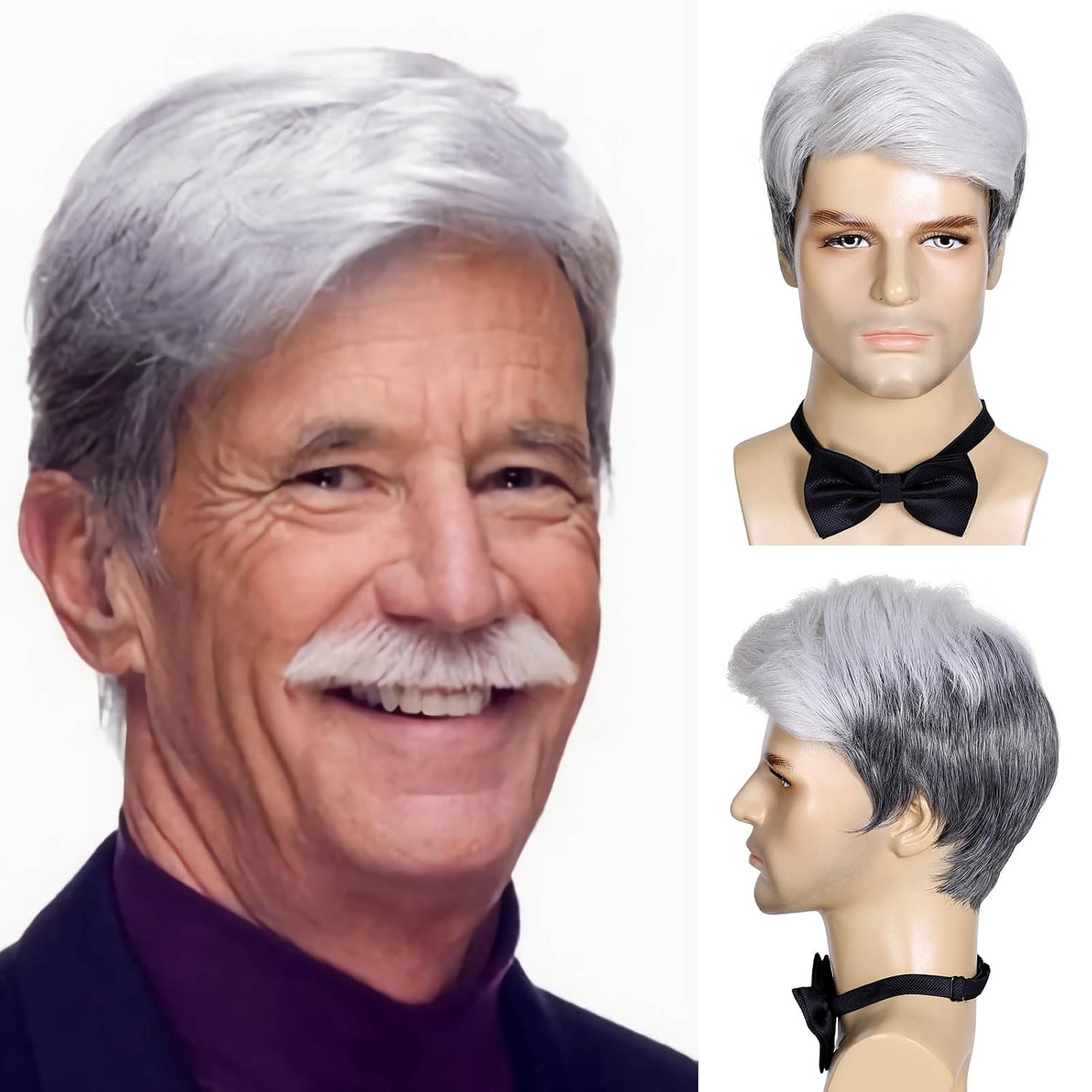 DDHAIR Mens Grey Wig Synthetic Short Silver Grey Wigs for Old Man Male's Toupees Halloween Costume Seniors Hair