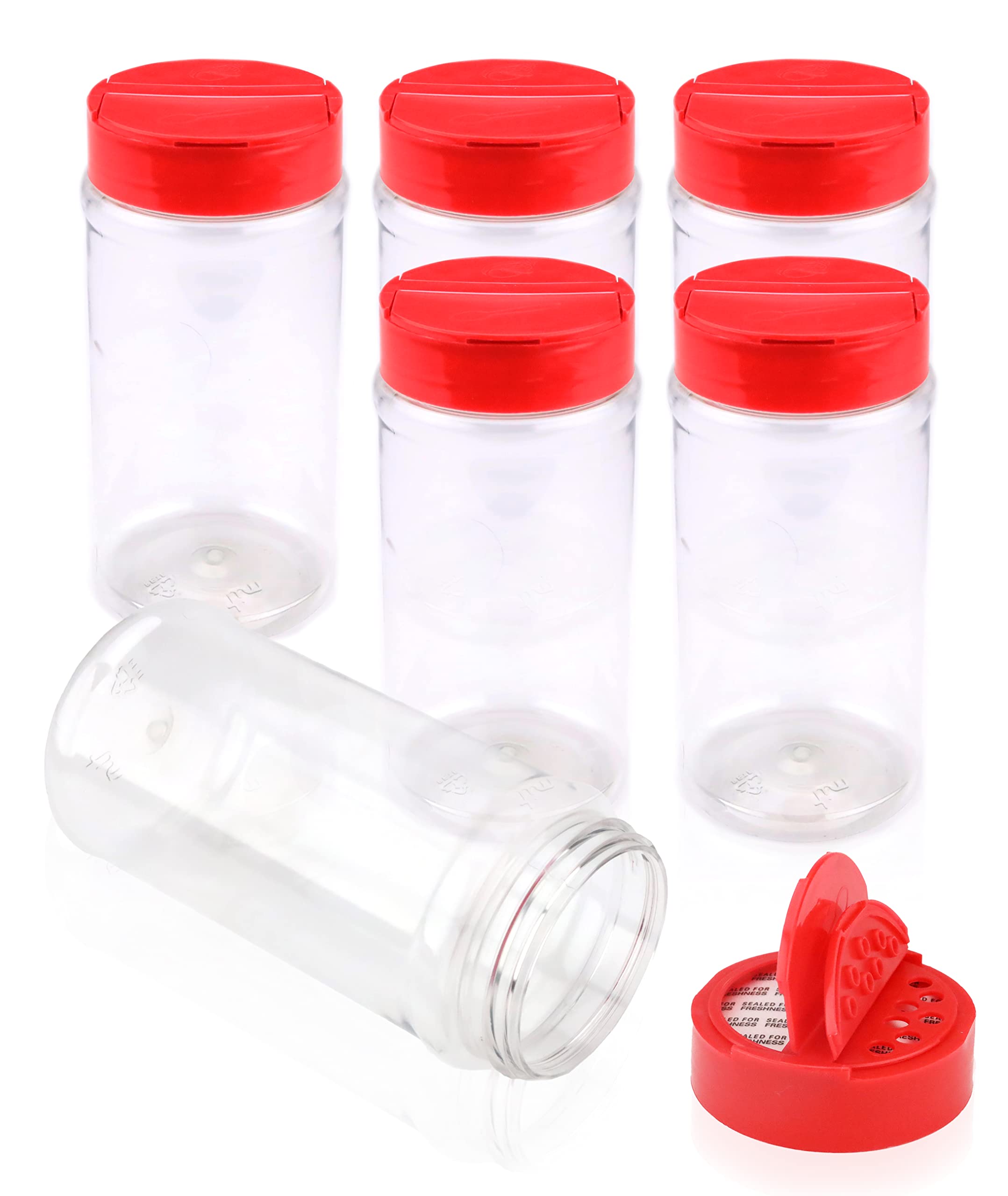 Buy SALUSWARE,6 Pack, 16 Ounce with Red Cap, Plastic Spice Jars Bottles