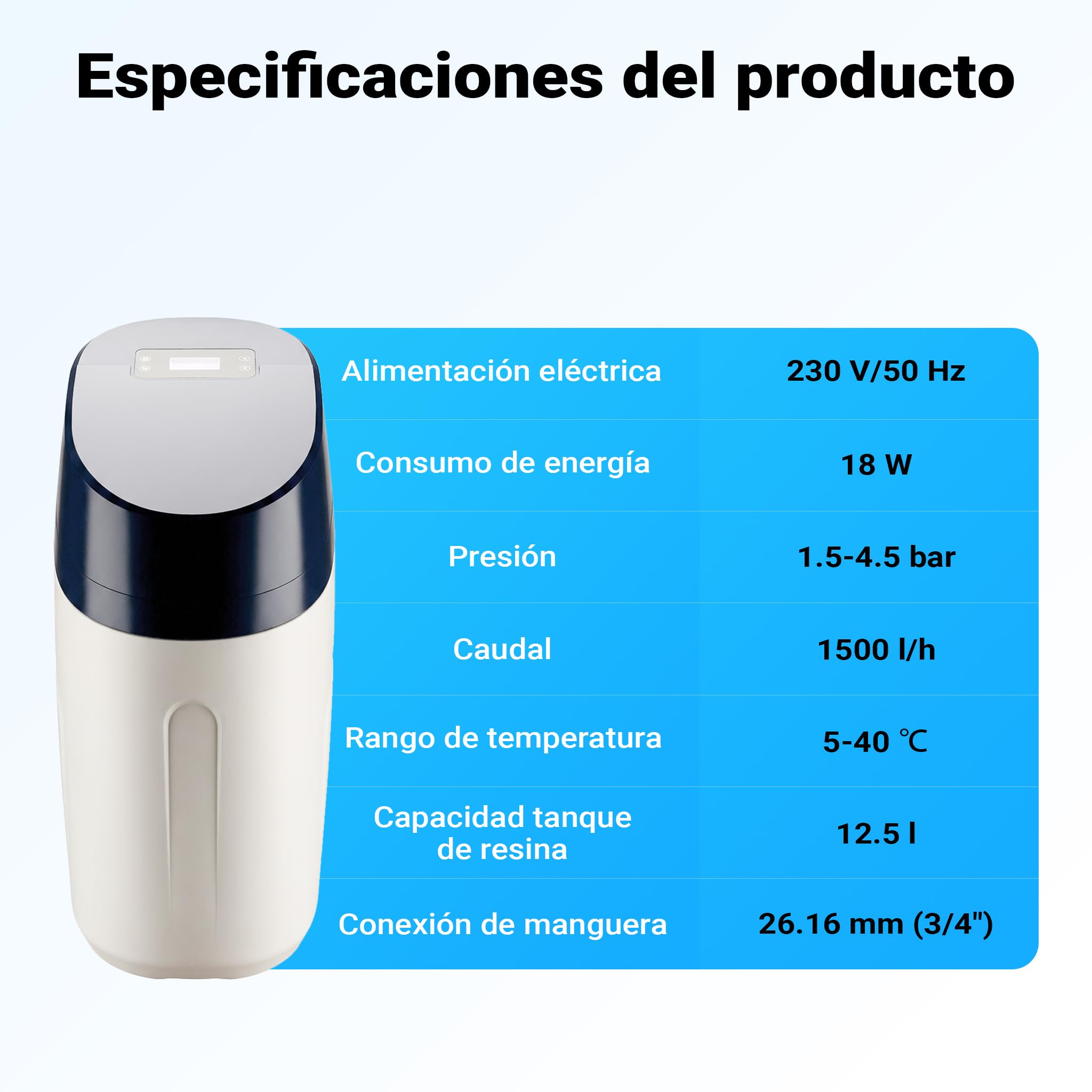 Naturewater SOFT-V1 Descalcificador intercambio iónico ablandador de agua tanque resina de 12,5l