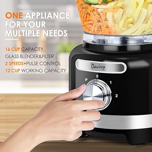 Miniatura 4 de Davivy Combo de procesador de alimentos y licuadora de 16 tazas, procesador multifunción 10 en 1 de 3.8 L con licuadora de vidrio de 6 tazas (50