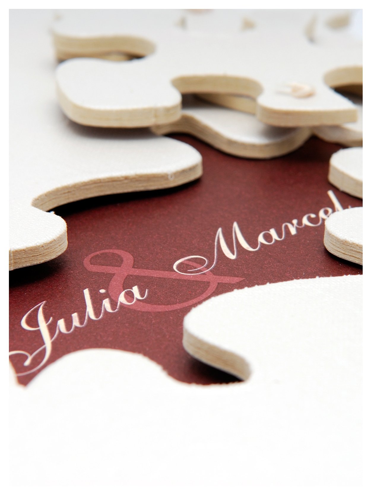 Walther design UH-173 Puzzle Book Bound Wedding Album with Linen Cover & Puzzle Pendant on Satin Ribbon, 2 Illustrated Introduction Pages, 11 x 12 inch (28 x 30.5 cm), 60 White Pages,