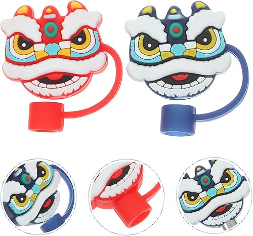 Miniatura 4 de UPKOCH 4 tapas de paja con forma de danza de león, tapas de paja de silicona, tapas de pajita, tapones para pajitas para boda china fiesta de