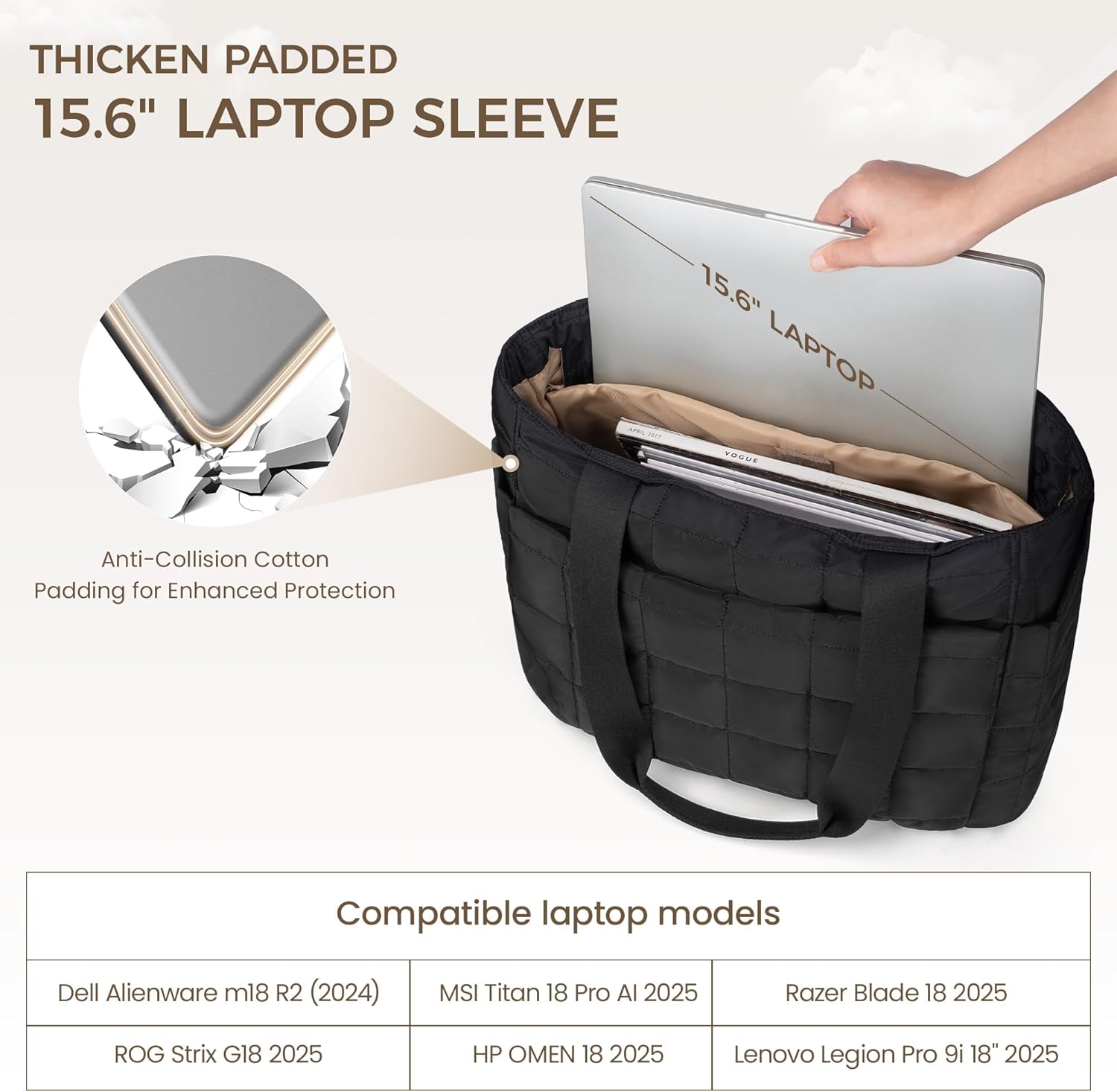 befen Laptop Tote Bag for Women Work, Travel Tote Bags Nurse Puffer Quilted Handbags, Lightweight Waterproof Beach Purse - Image 4