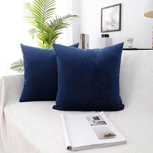MoonRest Conjunto de 2decorativo almohada de microfibra totalmente montado con cierre oculta Poliéster  Mezcla de poliéster Marino 18x18