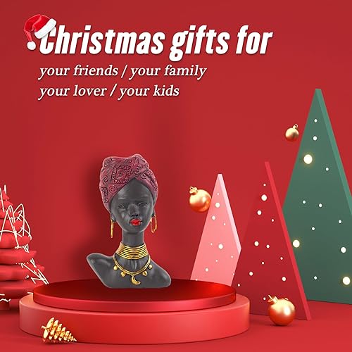 Miniatura 7 de Estatua de dama tribal africana para decoración del hogar, escultura de resina hecha a mano con arte africano, perfecta para decoración de sala de