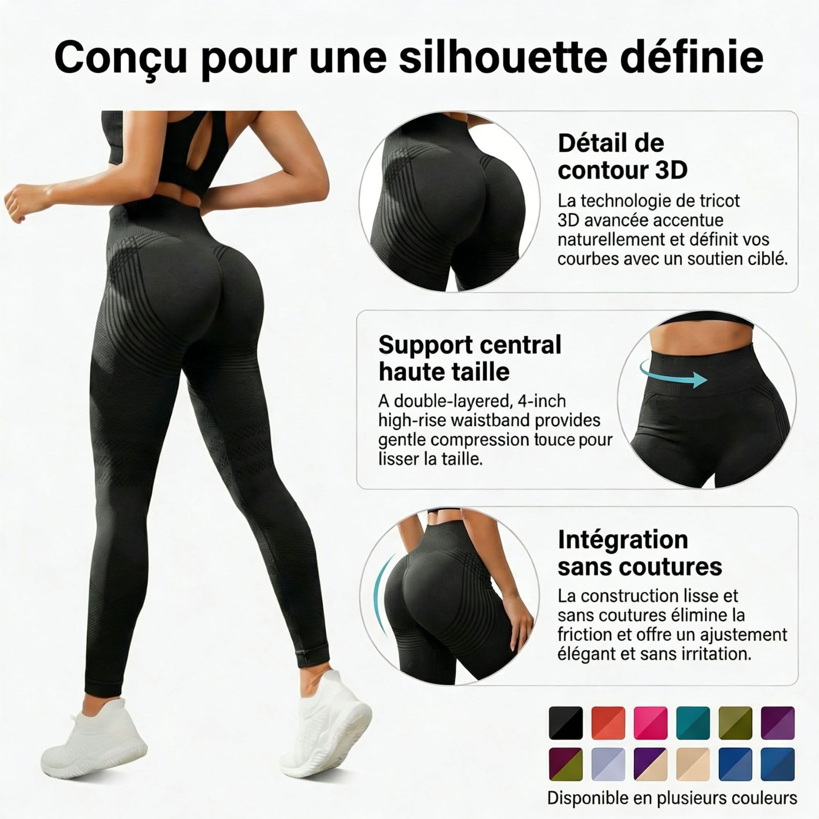Legging Anti Cellulite Femme 3D Compression Minceur Taille Haute sans Couture Sculptant Pantalon Push Up Opaque De Yoga Sport Fitness Pants - 4