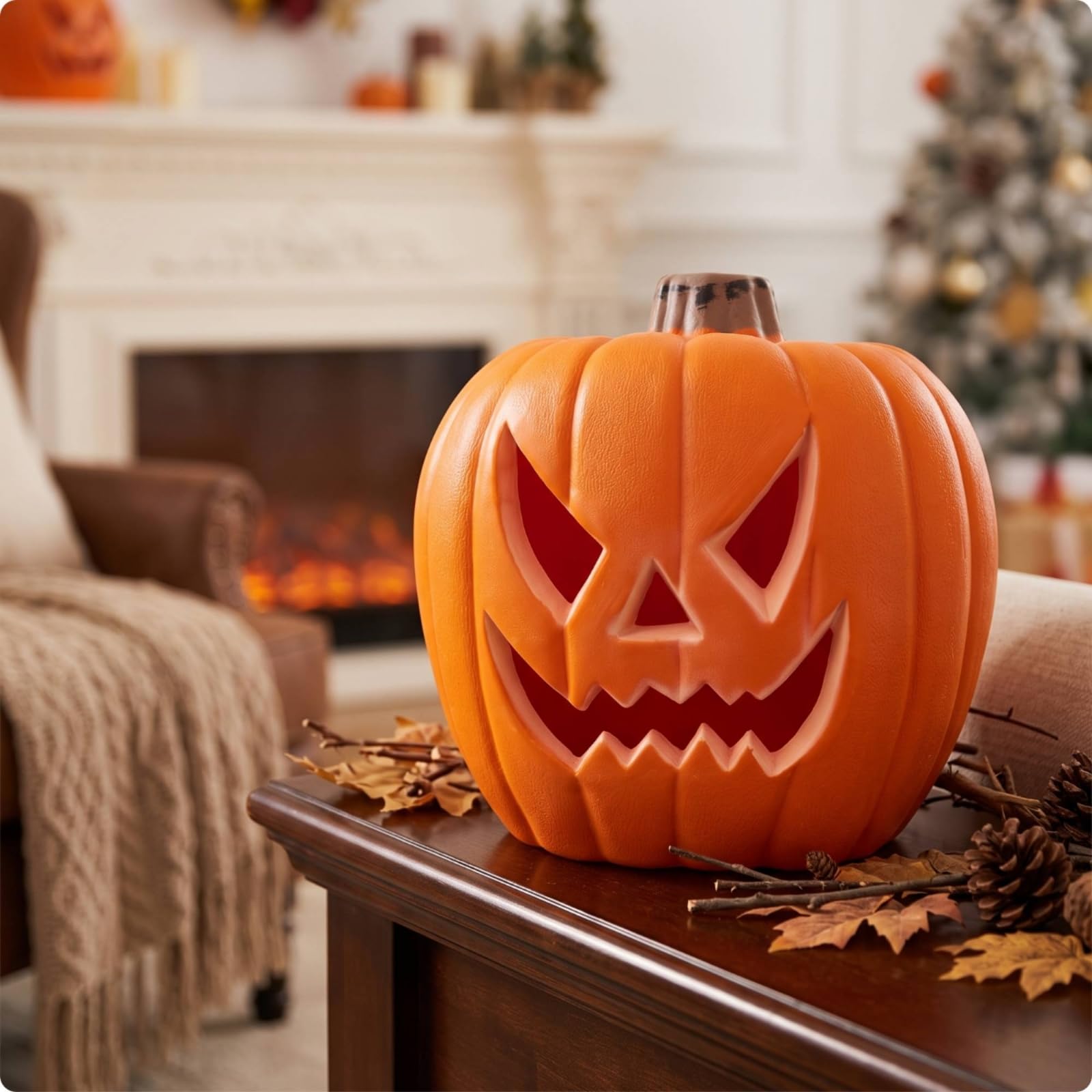 Zucca di Halloween da 50 Cm , 50cm , Zucca Di Halloween Con Faccia Spettrale Effetto Invecchiato