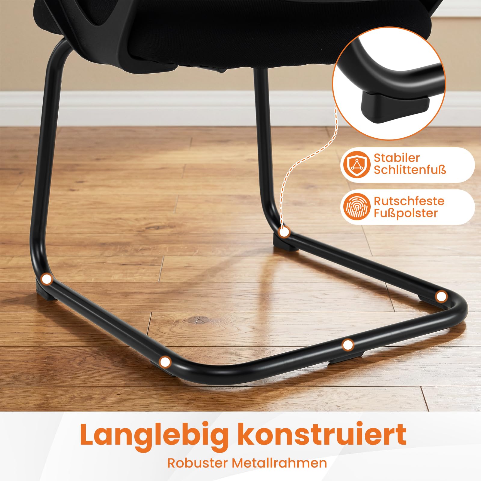 COSTWAY Freischwinger Stühle 2er Set, Konferenzstühle mit Armlehne & Lendenwirbelstütze, Schwingstühle, Bürostühle, Besucherstühle für Büro, Konferenzraum, Arbeitszimmer