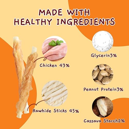 Miniatura 2 de Jungle Calling Golosinas para perros, palitos de cuero crudo envueltos en pollo para perros, deliciosas y nutritivas golosinas de recompensa de