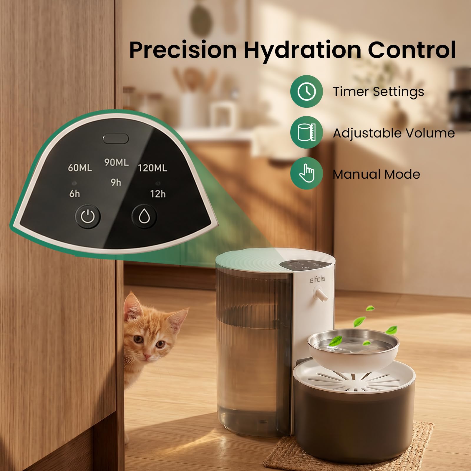 Fuente de agua para gatos sin filtro, dispensador de agua recargable inalámbrico para mascotas con gran capacidad de 3 litros, tanques de agua limpios y sucios, cuenco de acero inoxidable para
