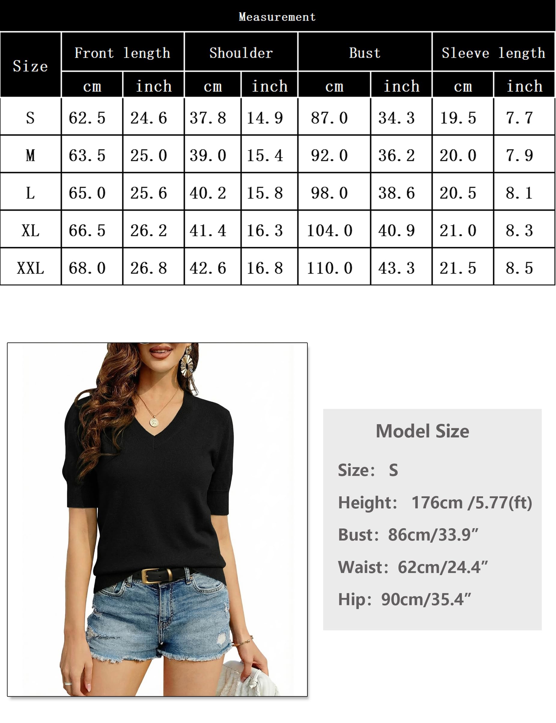 Totatuit Pull Femme Manches Courtes Col V Top Tricoté Élégant Coupe Cintrée Haut Chic et Tendance pour Le Printemps