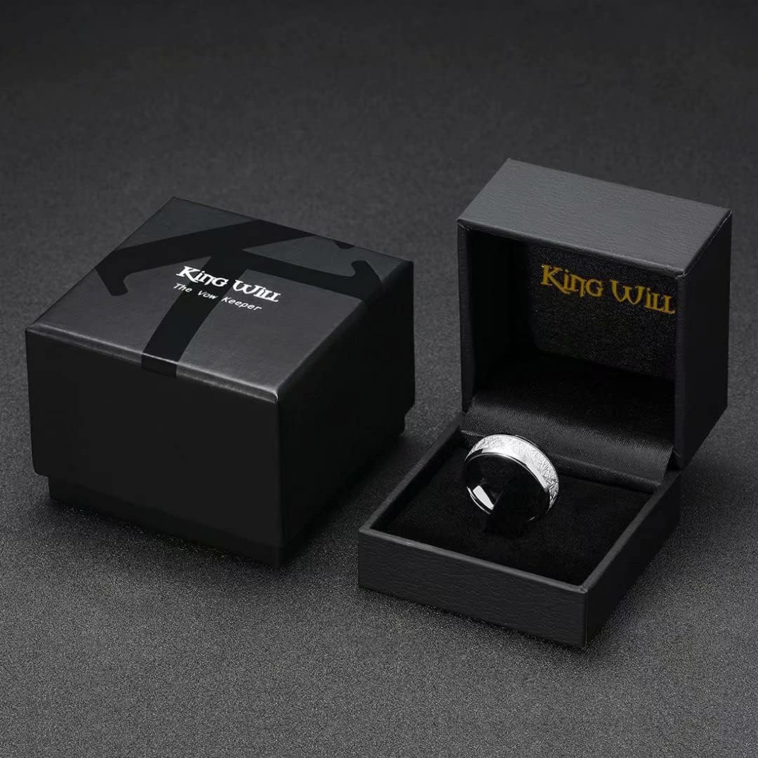 King Will Tungsten Rings for Men Meteorite Carbon Fiber Wood Inlay Mens Wedding Engagement Band Domed Polished