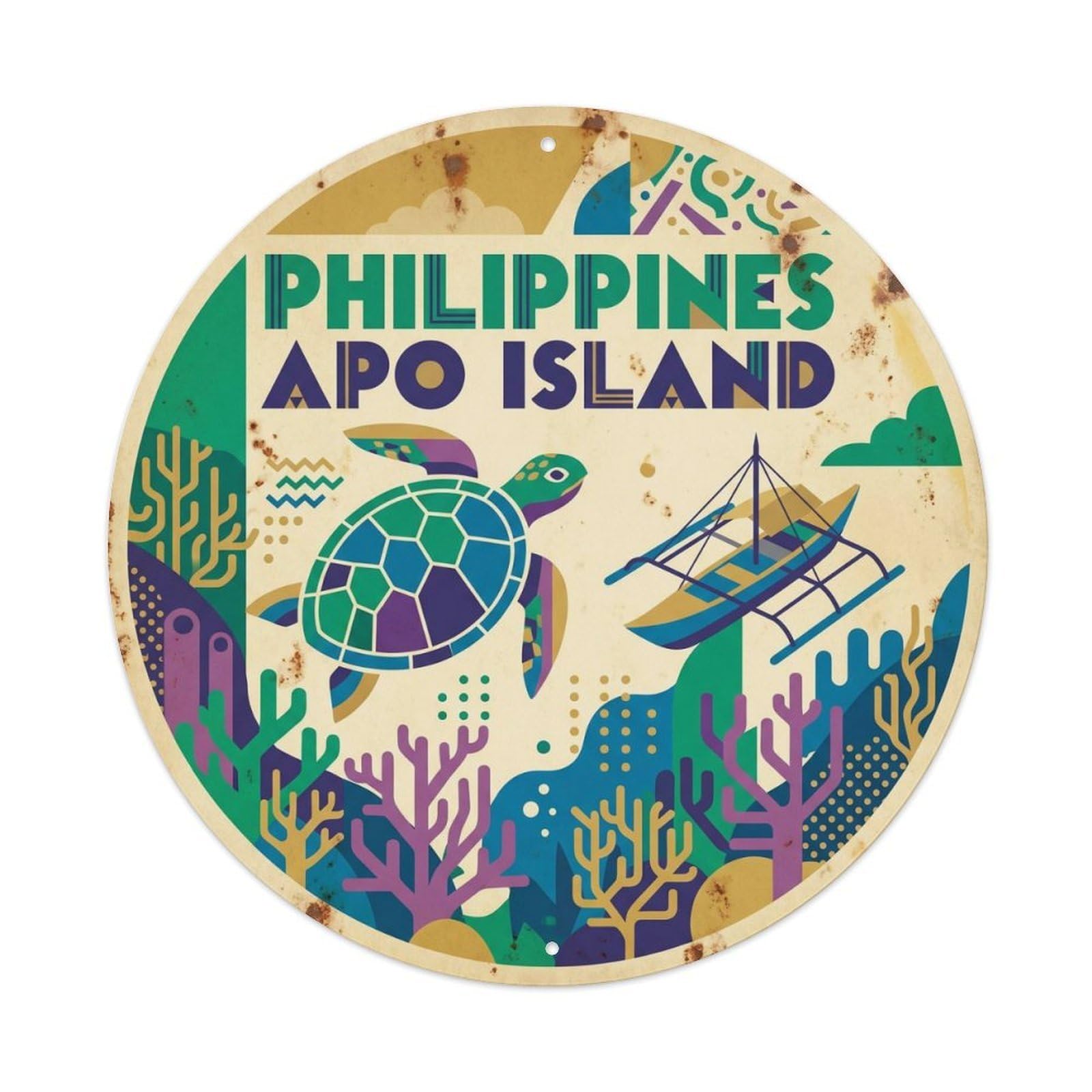 Philippines Apo Island Coastal Escape Beach Destination Vintage Metal Tin Sign Plaque Wall Decor for Cafe, Club Bar, Office, Garden Metal Poster 8x8Inch